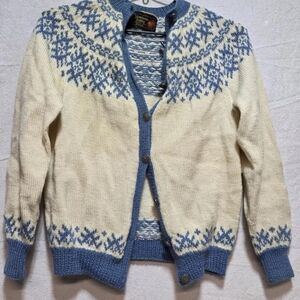 Vintage Brodrene Hallen 1970s Oslo Norway Wool Sweater Cardigan Christmas Womens